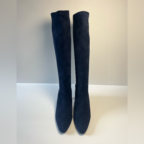 Manolo Blahnik Pamfilo 90mm Navy Blue Stretch Suede Over Knee Tall Boots 38.5 - Picture 2 of 8